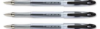 Office Roller Gel Pen Clear Barrel 1.0mm Tip 0.5mm Line Black [Pack 12]